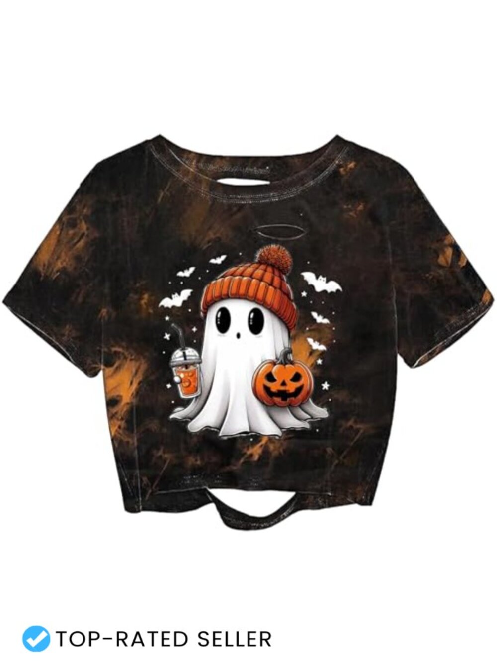 Distressed Crop Tee Halloween Ghost Pumpkin Fall Matching Top